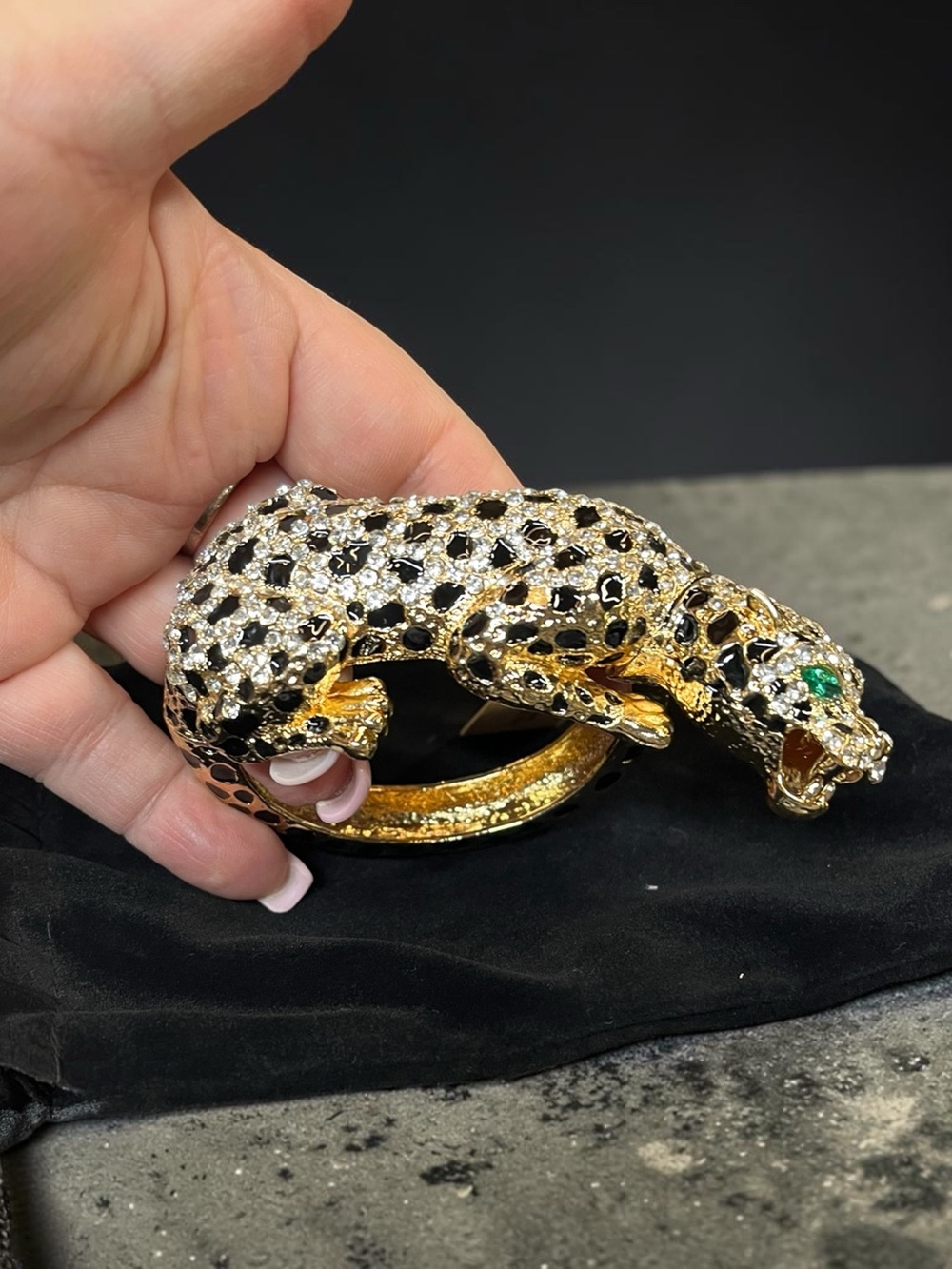 Natasha Couture Gold Leopard Pavé Bracelet with Black and Green Accents